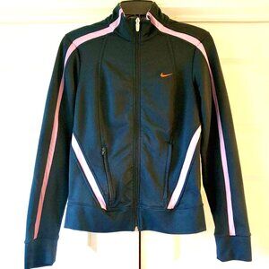 NIKE Y2K Dri-Fit Full Zip Athletic Jacket Navy Lavender Stripe Embr Swoosh S
